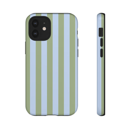 Trendy Ice Blue & Green Stripe Pattern Phone Case - Blue Phone Case - iPhone 12 Mini / Glossy