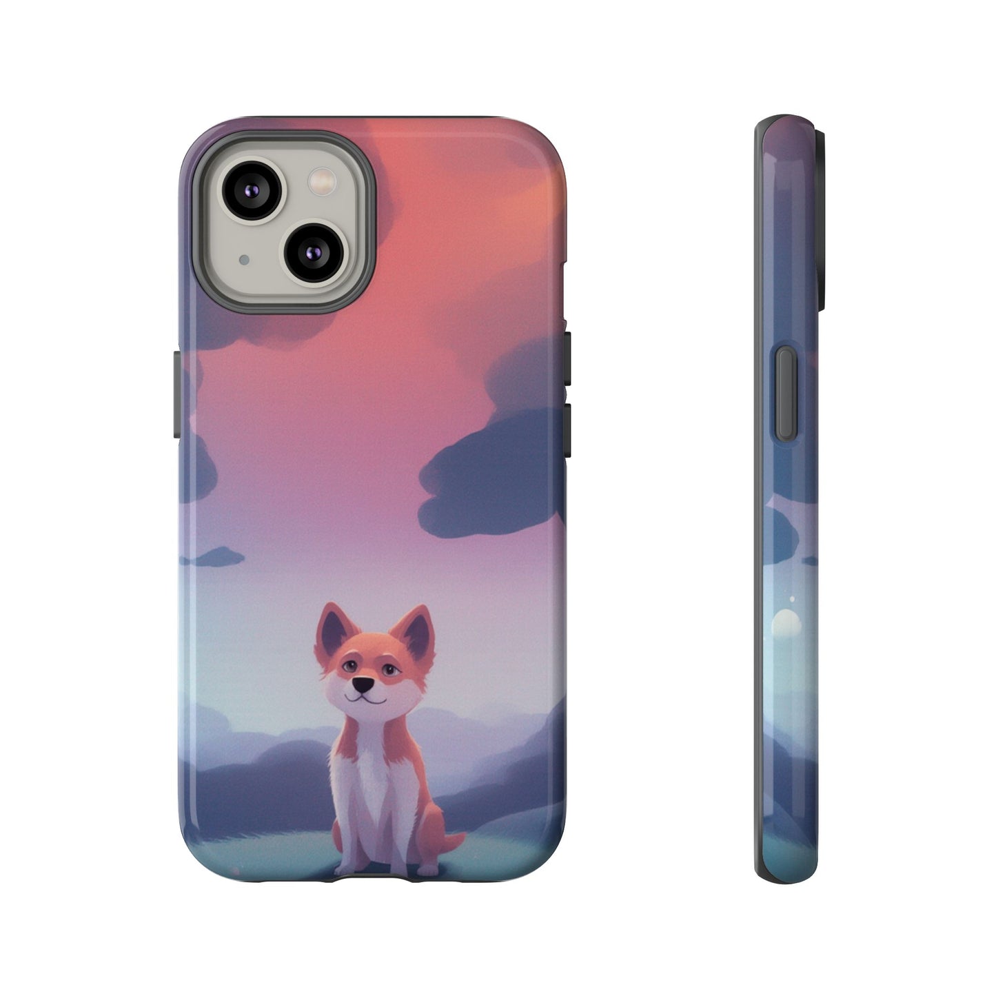 iPhone 14 / Glossy Phone Case - Cute Dog & Cloud Design Phone Case