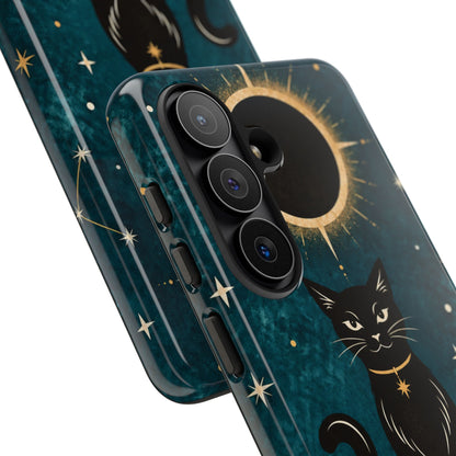 Whimsical Teal Celestial Black Cat Phone Case