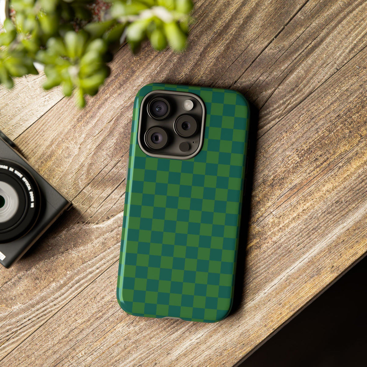 Bold Green Small Checked Pattern Phone Case - Green Phone Case