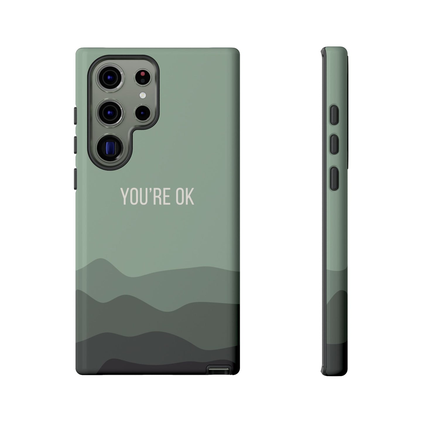 Samsung Galaxy S23 Ultra / Glossy Phone Case - Minimalist Green Waves ’You’re OK’ Statement Phone Case