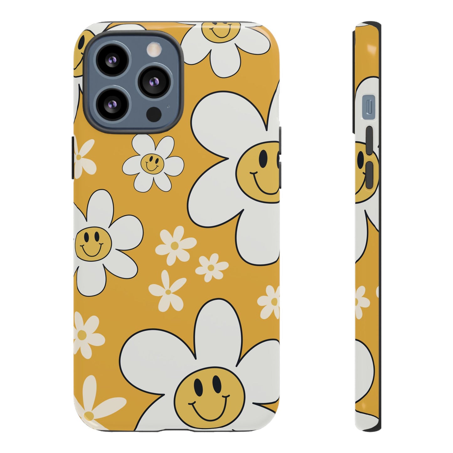Fun Retro Daisy Pattern with Yellow Background Phone Case - Yellow Phone Case - iPhone 13 Pro Max / Glossy