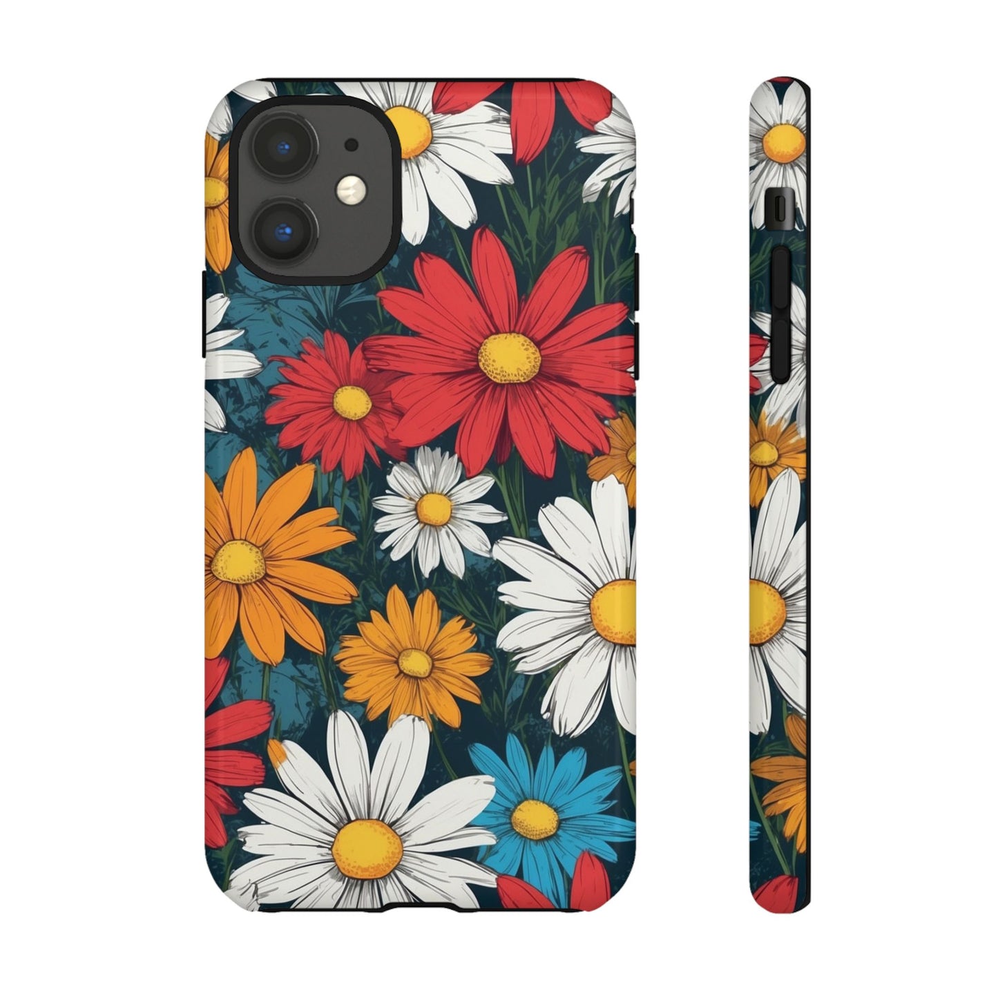 iPhone 11 / Glossy Phone Case - Pop Art Daisies Illustration ’Red & Orange’ Phone Case