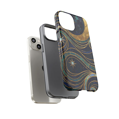 Elegant Navy & Gold Crescent Moon Mosaic Phone Case