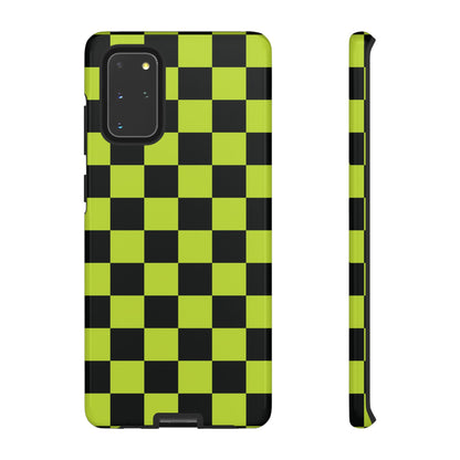 Trendy Neon Lime Green & Black Checked Pattern Phone Case - Green Phone Case - Samsung Galaxy S20+ / Glossy