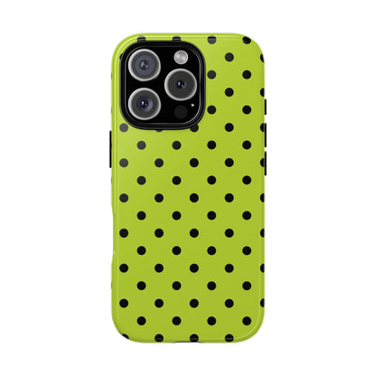 Trendy Neon Lime Green & Black Dot Pattern Phone Case