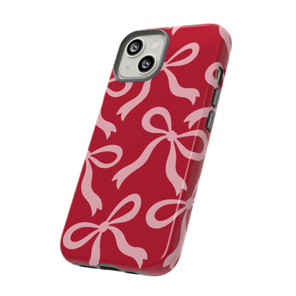 Bold Raspberry Red and Blush Pink Bow Pattern Phone Case - Red Phone Case