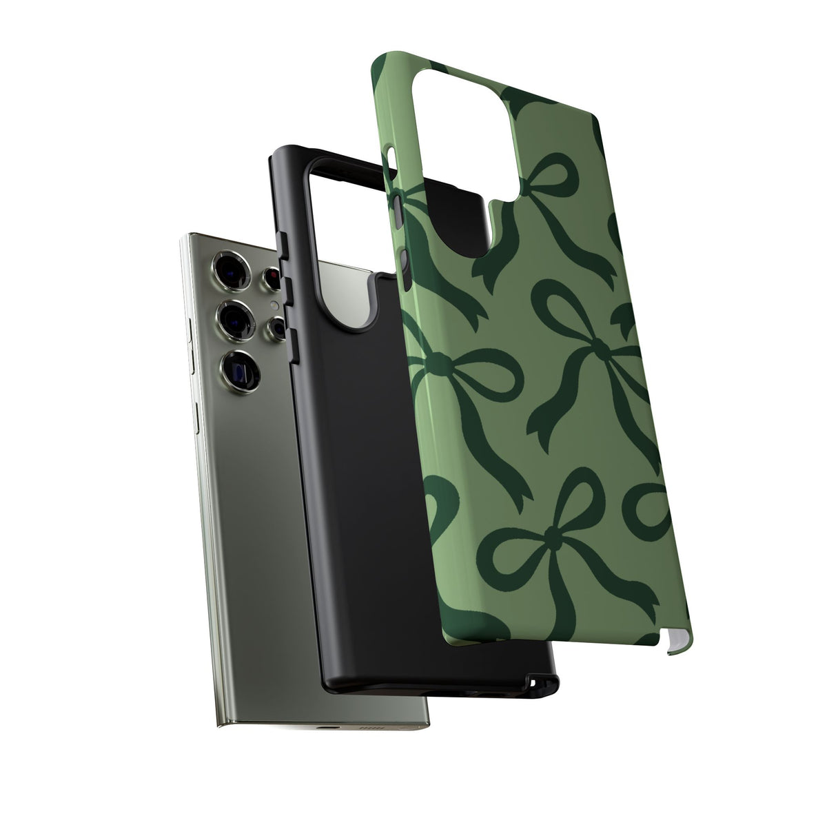 Bold Sage Green and Forest Green Bow Pattern Phone Case - Green Phone Case