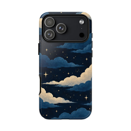 Illustrated Navy Blue Clouds & Stars Phone Case