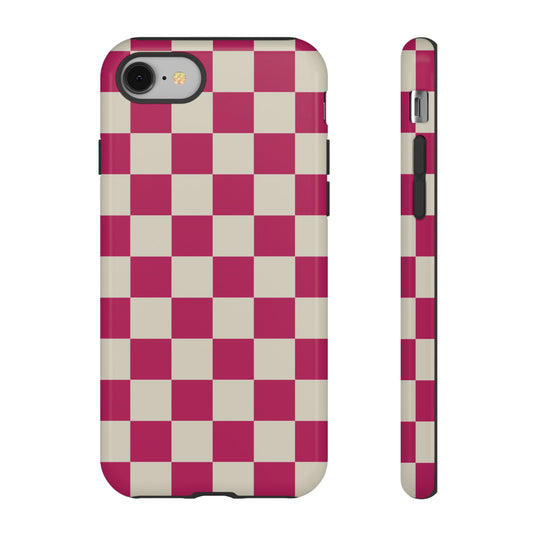 Pink & White Checked Pattern Phone Case - Pink Phone Case - iPhone 8 / Glossy