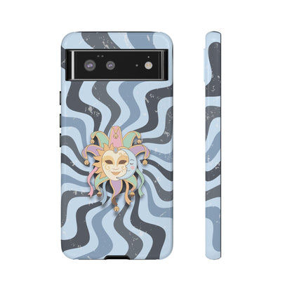 Google Pixel 6 / Glossy Phone Case - Sun & Moon Jester Mask – Blue Retro Wave Phone Case