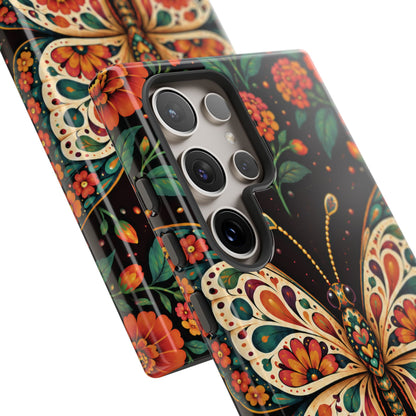 Vibrant Terracotta and Teal Calavera Butterfly Phone Case - Multicolor Phone Case