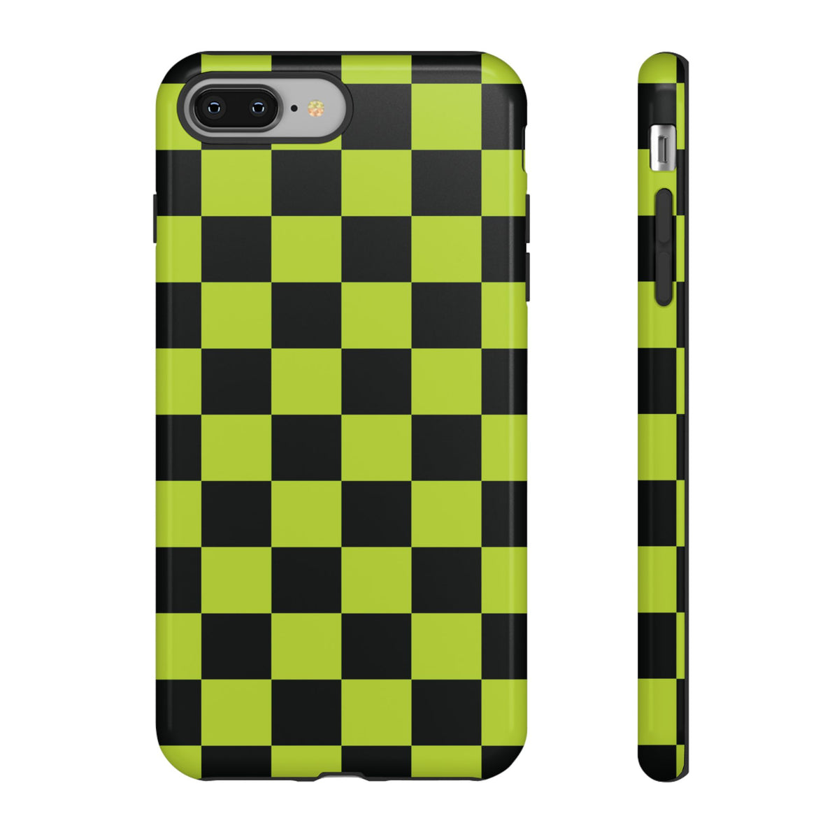 Trendy Neon Lime Green & Black Checked Pattern Phone Case - Green Phone Case - iPhone 8 Plus / Glossy