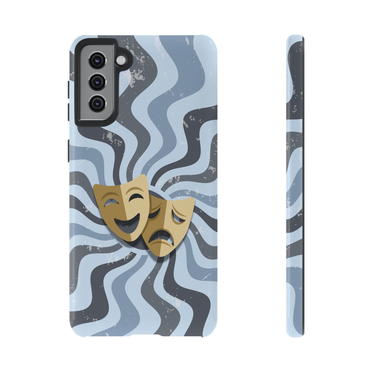 Comedy & Tragedy Masks – Blue Minimal Retro Wave Phone Case - Blue Phone Case - Samsung Galaxy S21 Plus / Glossy
