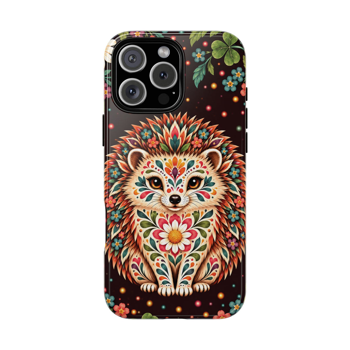 Vibrant Terracotta and Teal Calavera Hedgehog Phone Case - Multicolor Phone Case - iPhone 16 Pro Max / Glossy