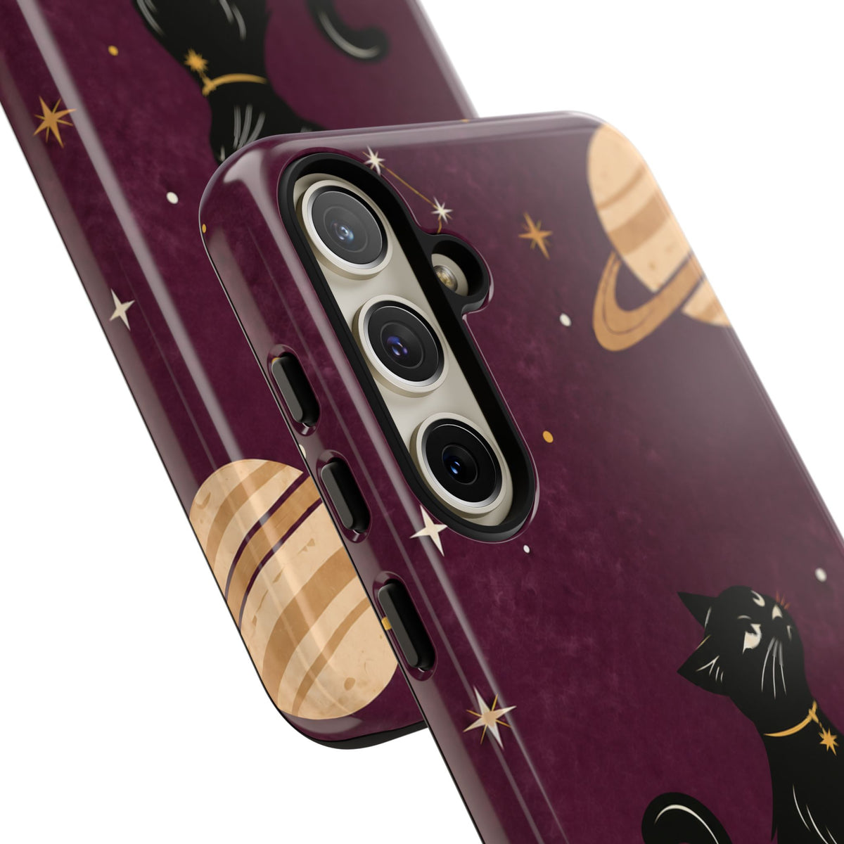 Whimsical Plum Celestial Black Cat Phone Case