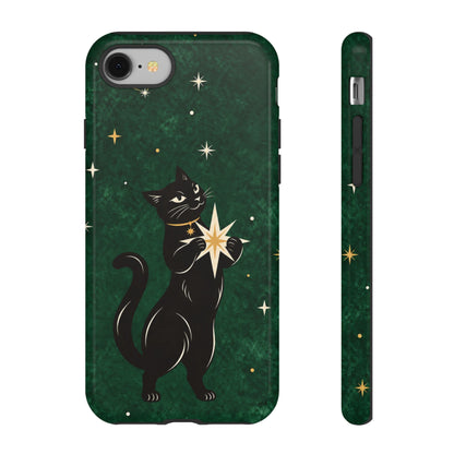 Forest Green Celestial Black Cat Phone Case - Green Phone Case - iPhone 8 / Glossy