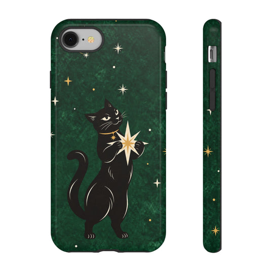 Forest Green Celestial Black Cat Phone Case - Green Phone Case - iPhone 8 / Glossy