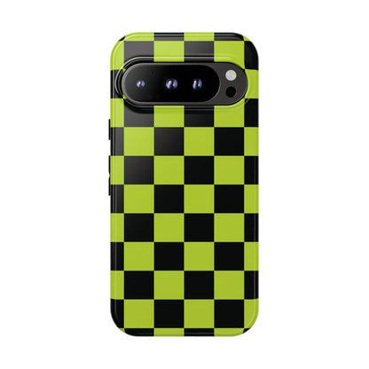 Trendy Neon Lime Green & Black Checked Pattern Phone Case - Green Phone Case - Google Pixel 9 Pro / Glossy