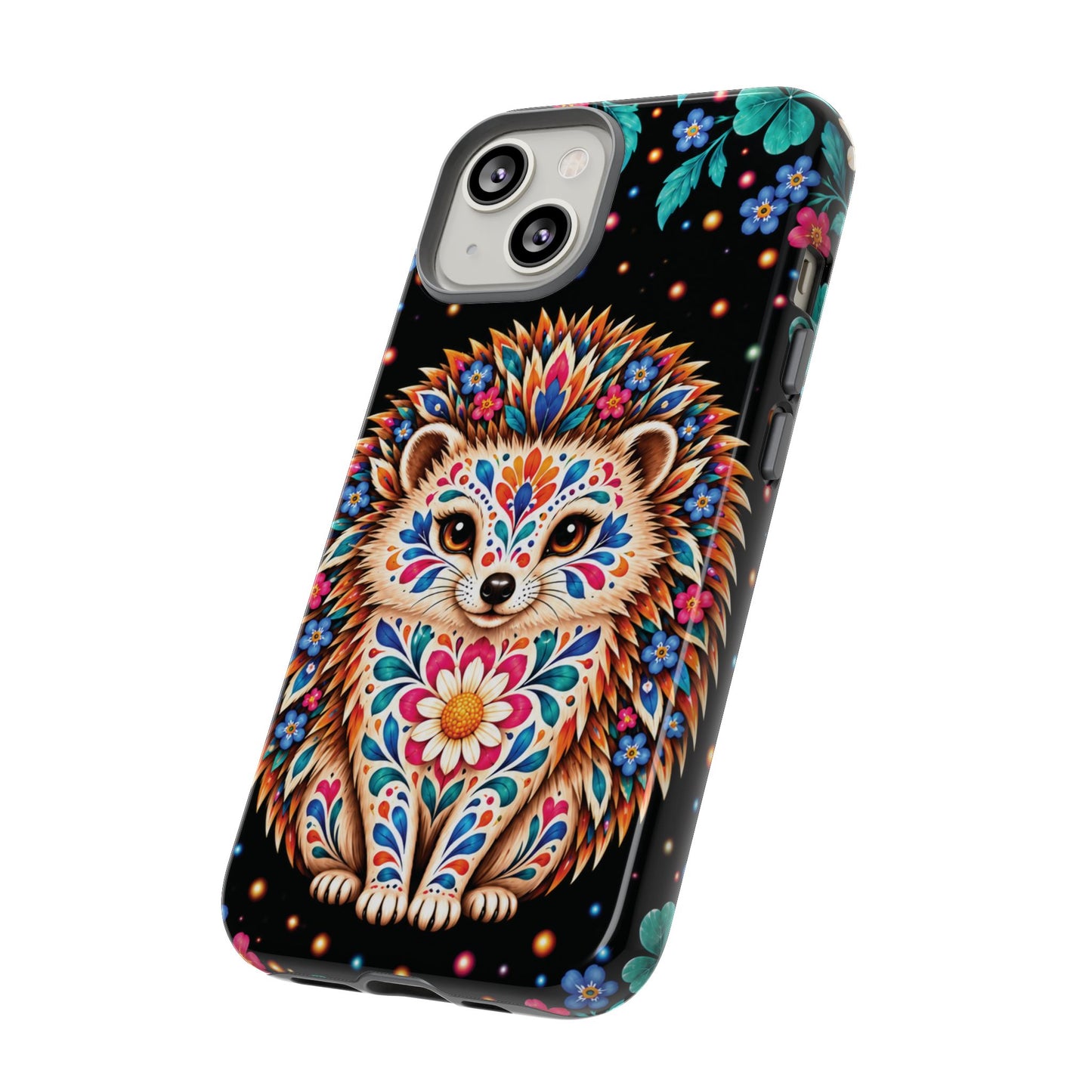 Vibrant Orange and Turquoise Calavera Hedgehog Phone Case - Multicolor Phone Case