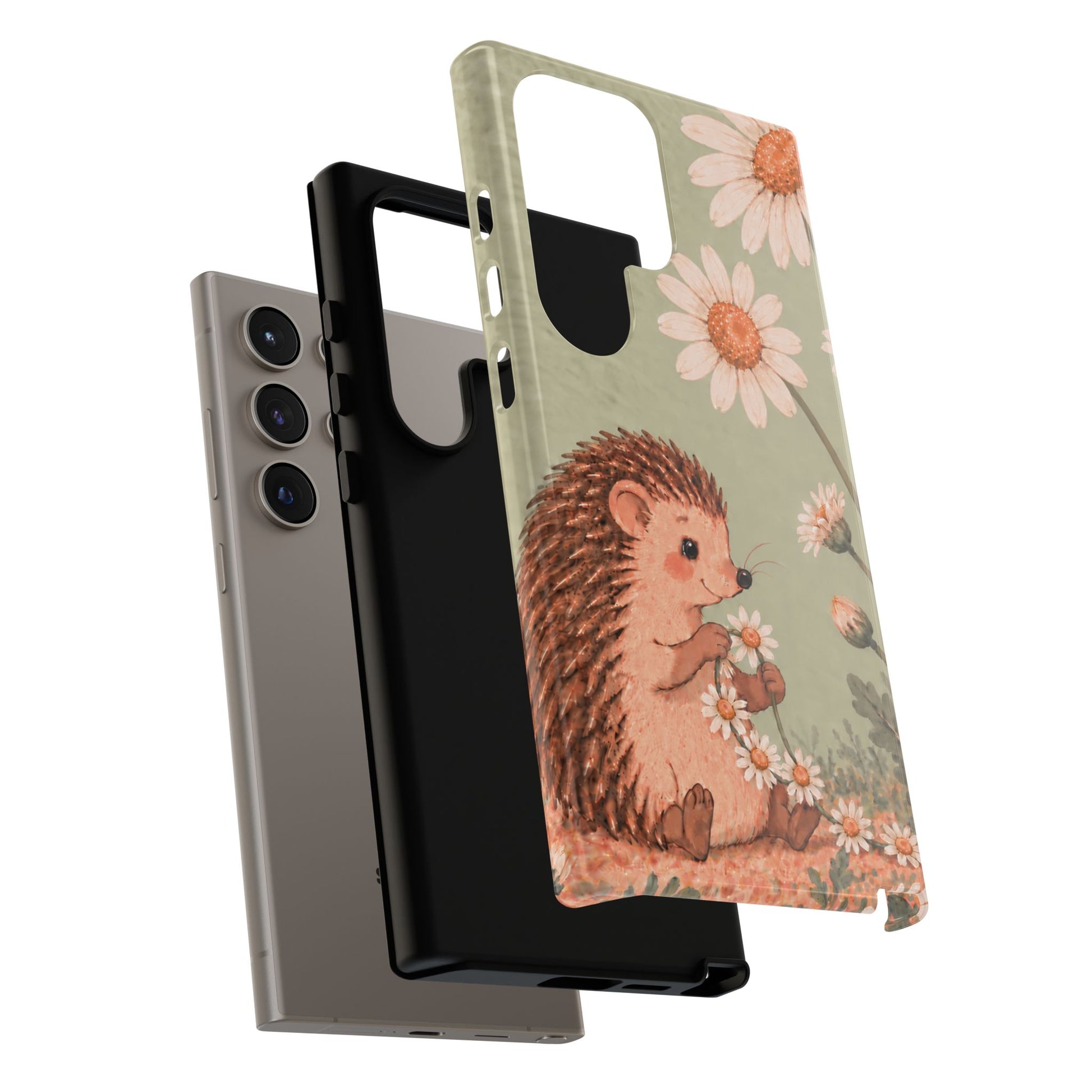 Whimsical Sage Green Hedgehog and Daisy Chain Phone Case - Green Phone Case