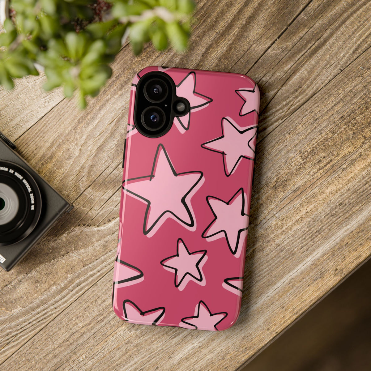 Raspberry Pink Doodle Star Phone Case