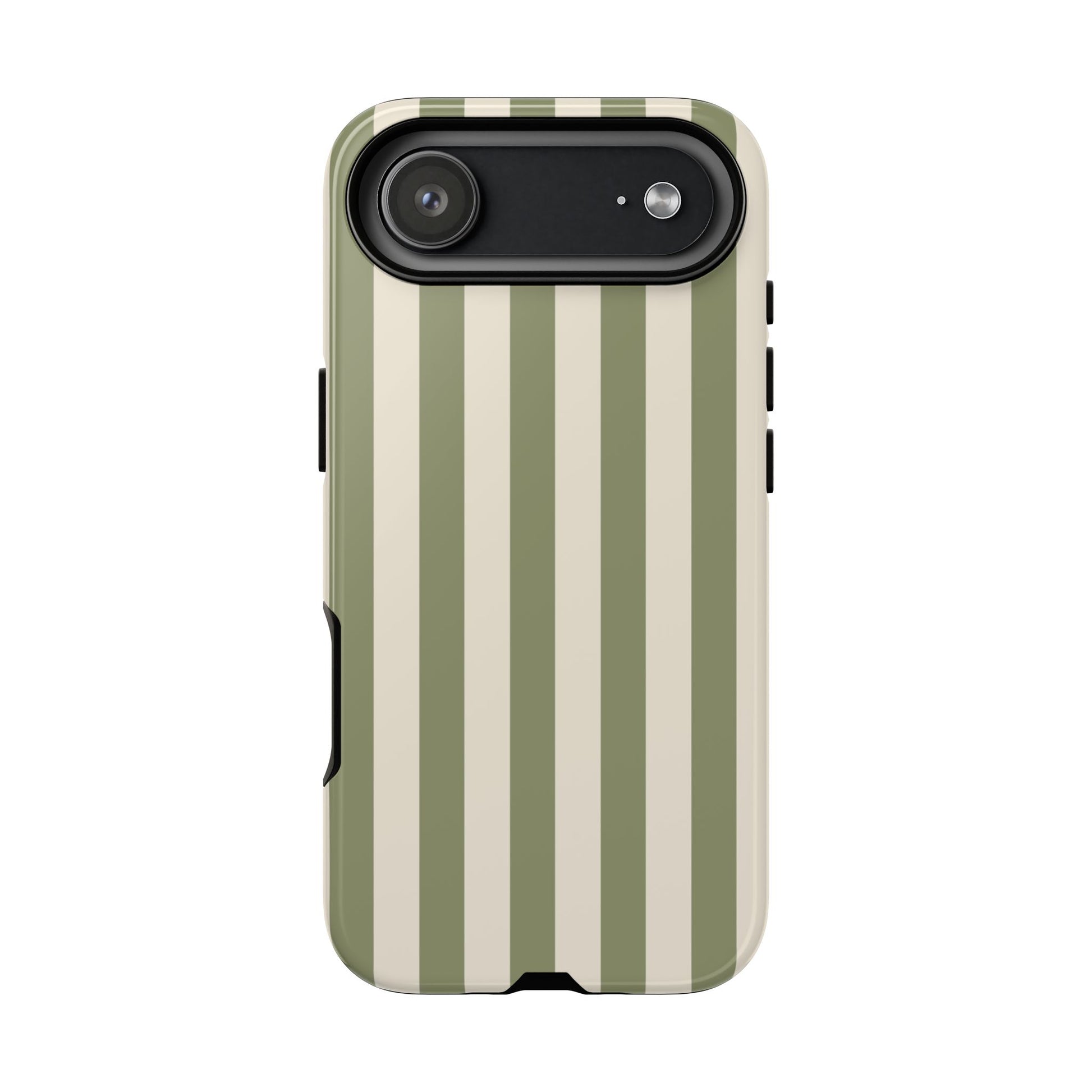 iPhone 17 Air / Glossy Phone Case - ’Olive & Beige Stripe Pattern’ Phone Case