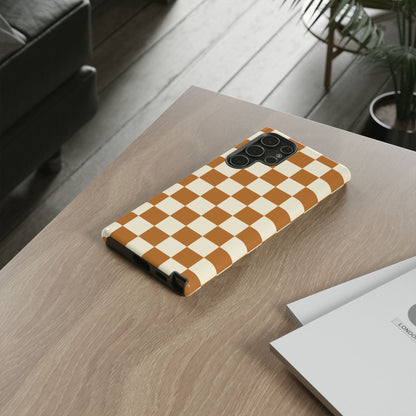 Orange & White Checked Pattern Phone Case - Orange Phone Case