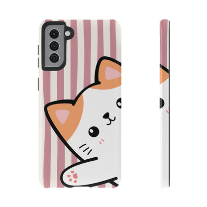 Playful Peakaboo Cat with Pink Stripe Pattern Phone Case - Pink Phone Case - Samsung Galaxy S21 Plus / Glossy