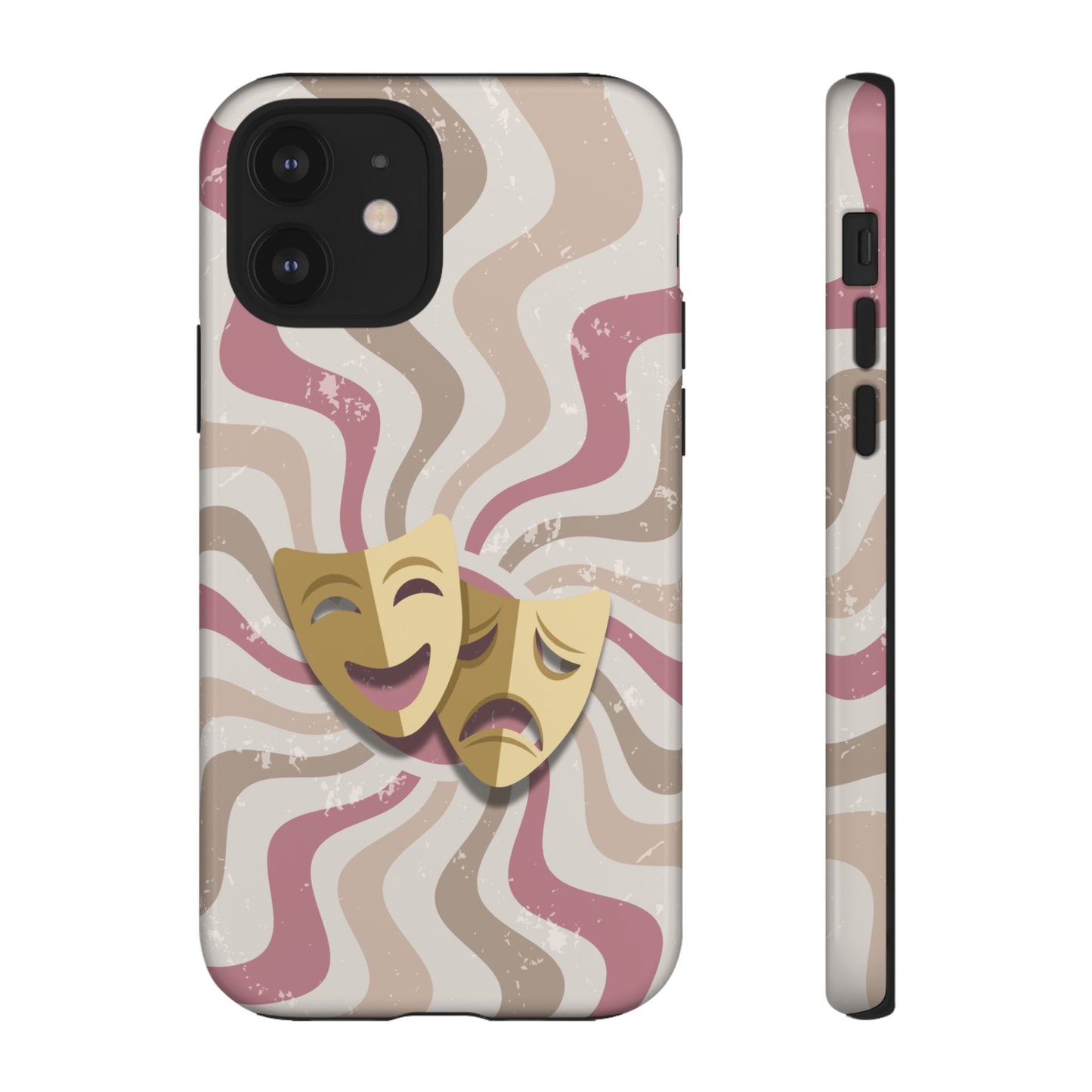 Comedy & Tragedy Masks – Pink Minimal Retro Wave Phone Case - Pink Phone Case - iPhone 12 / Glossy