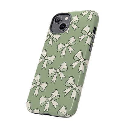 Chic Sage Green Bow Pattern Phone Case