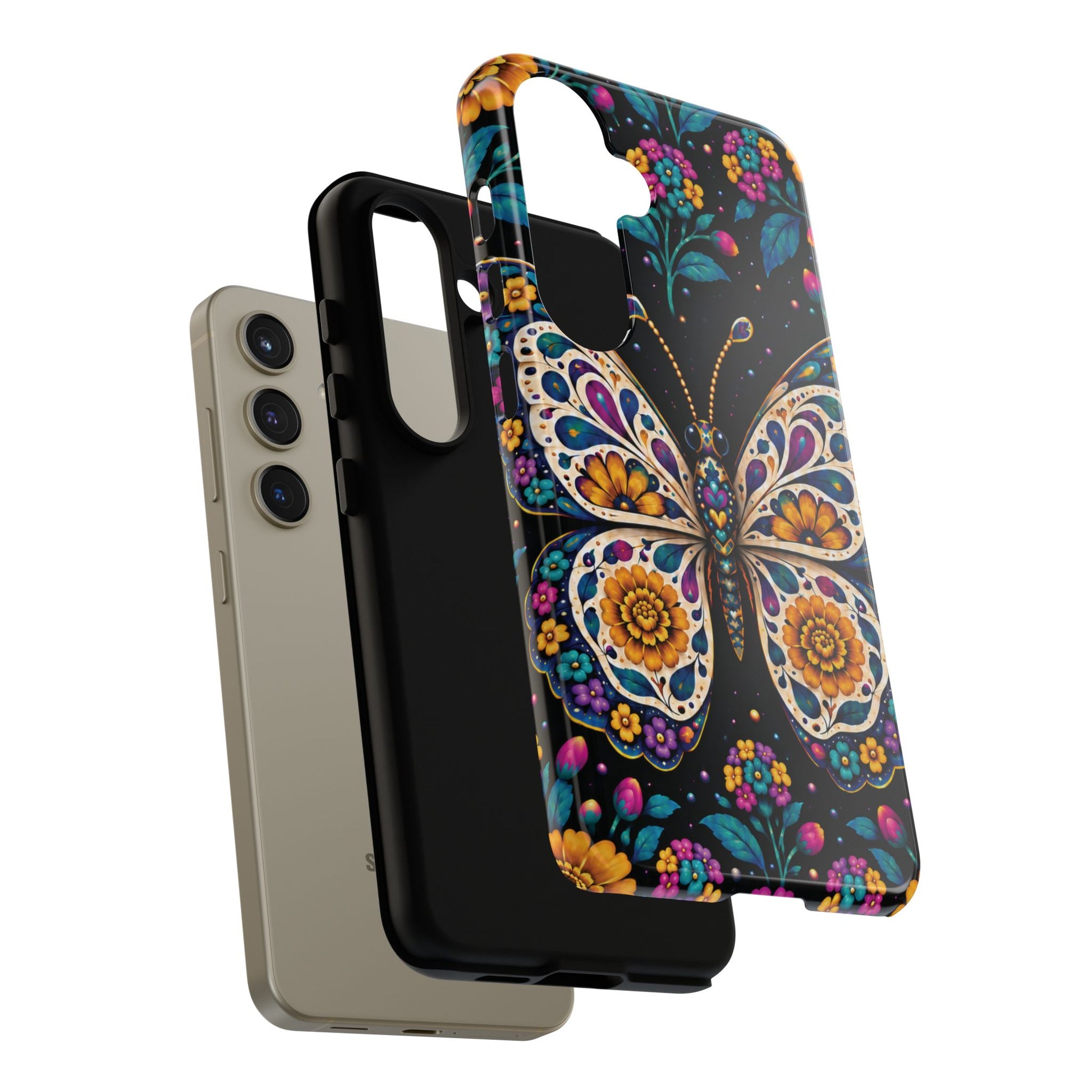 Vibrant Purple and Teal Calavera Butterfly Phone Case - Multicolor Phone Case