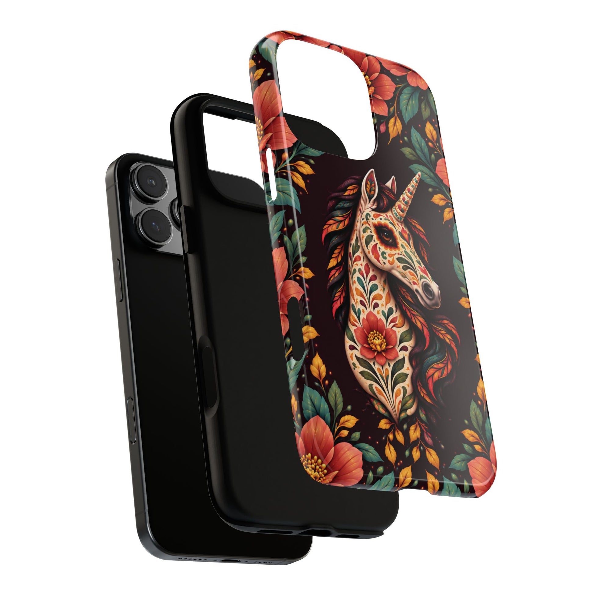 Elegant Terracotta and Teal Calavera Unicorn Phone Case - Phone Case