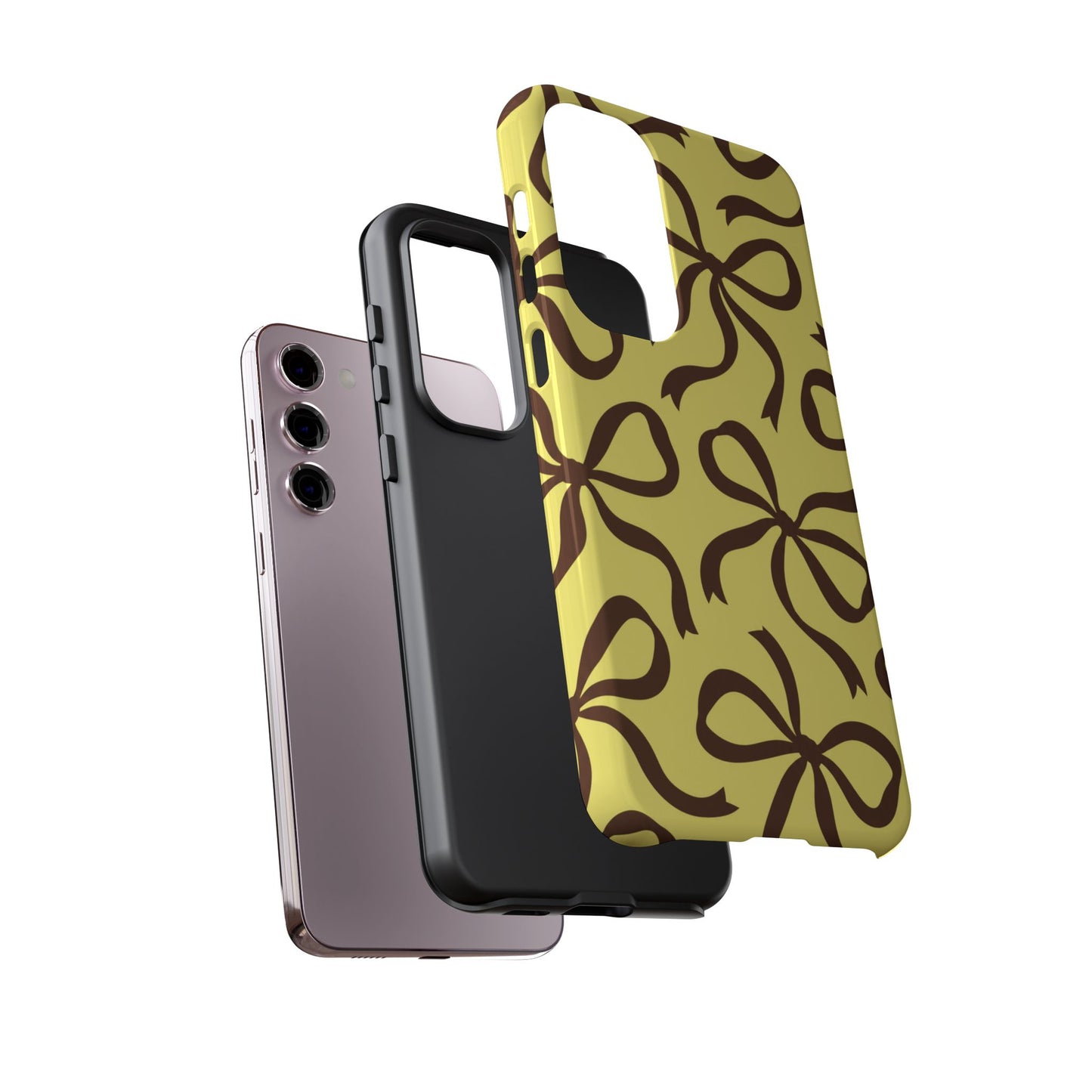 Bold Butter Yellow and Chocolate Brown Bow Pattern Phone Case