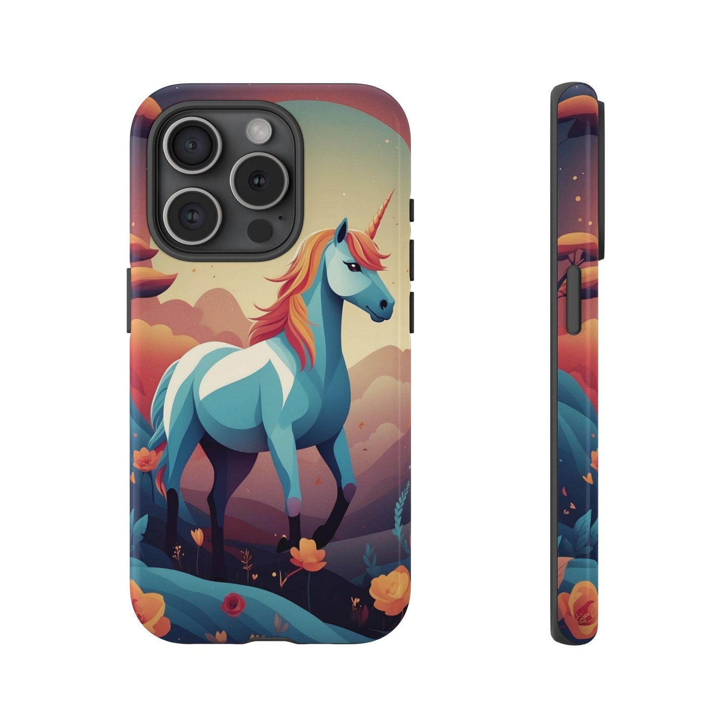 iPhone 15 Pro / Glossy Phone Case - Stylised Unicorn Design Phone Case