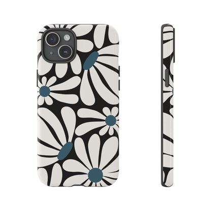 Retro Black Daisy Pattern Phone Case - Black Phone Case - iPhone 15 Plus / Glossy
