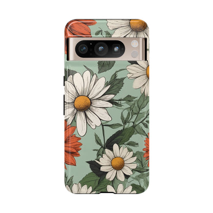 Google Pixel 8 Pro / Glossy Phone Case - Boho Chic Daisies Floral Pattern ’White & Orange’ Phone Case