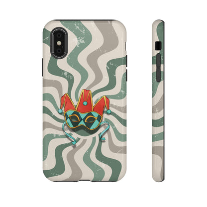 iPhone X / Glossy Phone Case - Venetian Jester Mask – Green Retro Soft Revival Phone Case