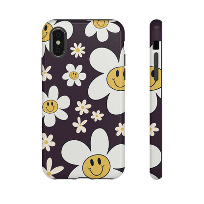 iPhone XS / Glossy Phone Case - Fun Retro Daisy Pattern with Purple Background Phone Case