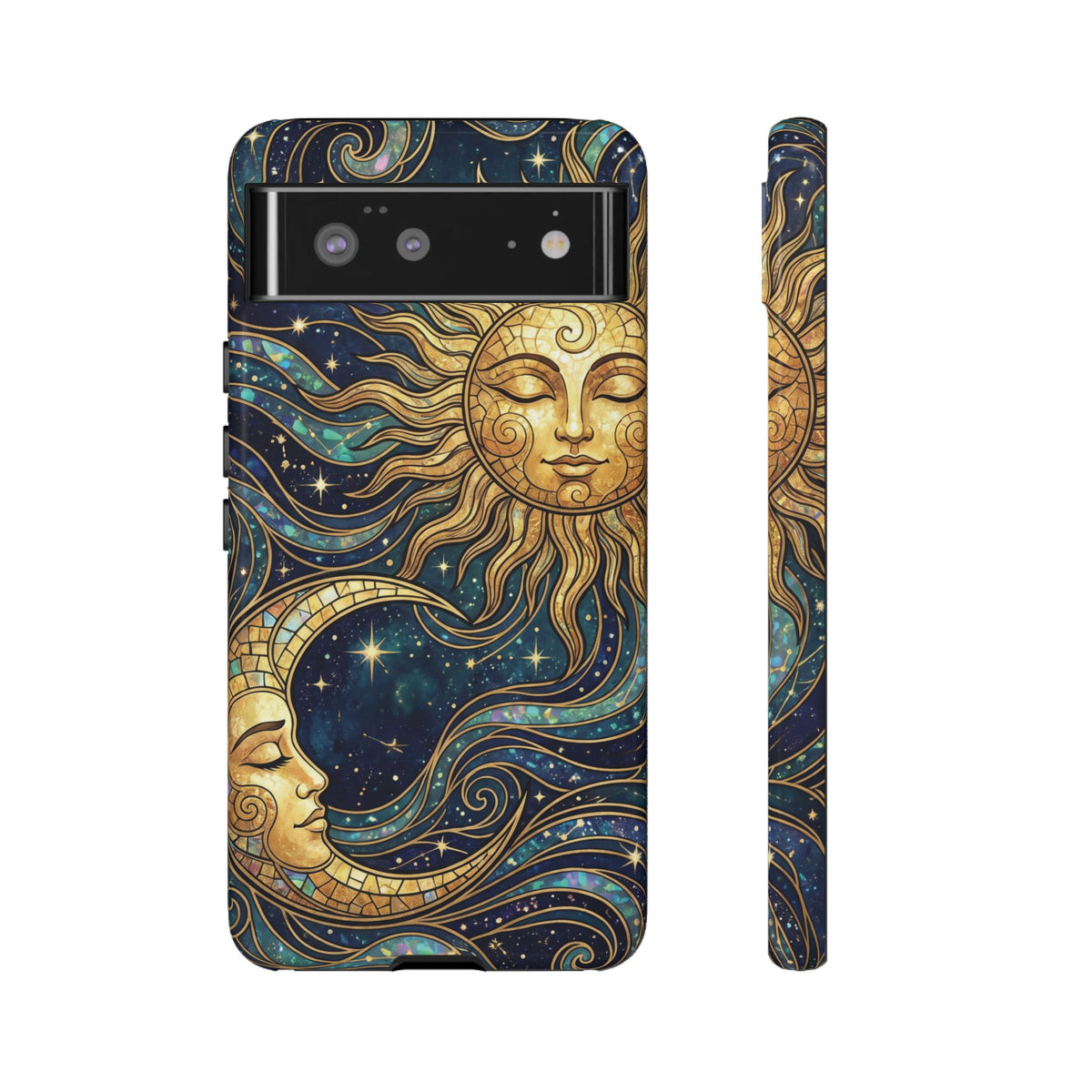 Elegant Teal & Gold Sun and Moon Phone Case