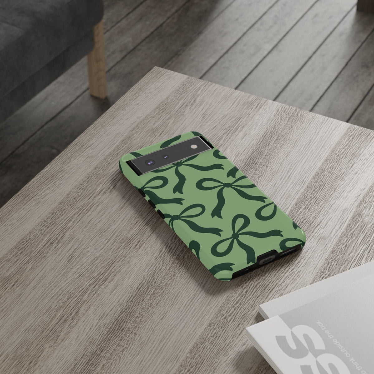 Bold Sage Green and Forest Green Bow Pattern Phone Case - Green Phone Case