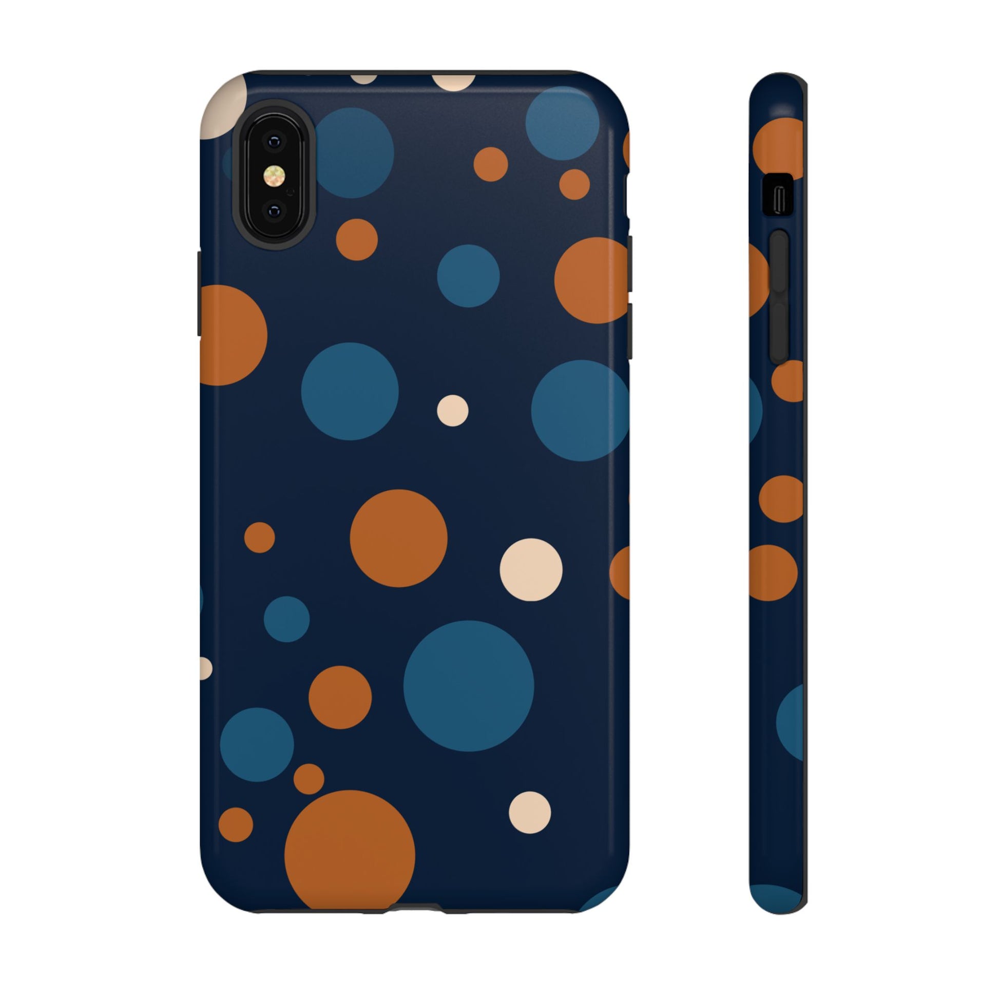 iPhone XS MAX / Glossy Phone Case - ’Bold Navy Blue & Orange / White Dot Pattern’ Phone Case