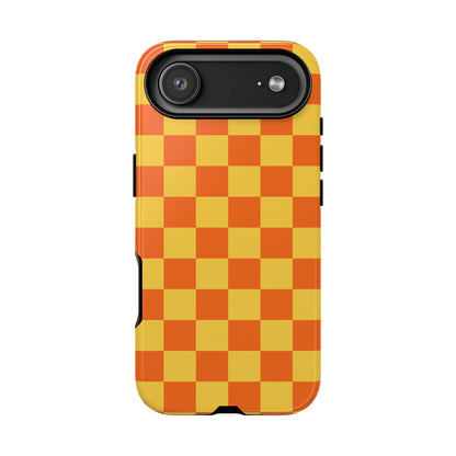 iPhone 17 Air / Glossy Phone Case - Trendy Orange & Yellow Checked Pattern Phone Case