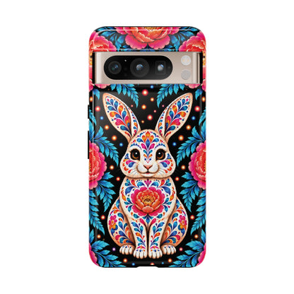 Cute Pink and Turquoise Calavera Bunny Phone Case - Multicolor Phone Case - Google Pixel 8 Pro / Glossy