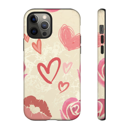 Cute Pink Heart & Rose Pattern Phone Case - Pink Phone Case - iPhone 12 Pro / Glossy
