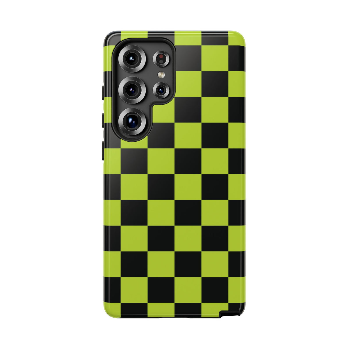 Trendy Neon Lime Green & Black Checked Pattern Phone Case - Green Phone Case - Samsung Galaxy S25 Ultra / Glossy