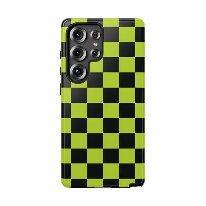 Trendy Neon Lime Green & Black Checked Pattern Phone Case - Green Phone Case - Samsung Galaxy S25 Ultra / Glossy