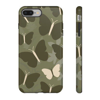 iPhone 8 Plus / Glossy Phone Case - Minimalist Olive Green Butterfly Pattern Phone Case