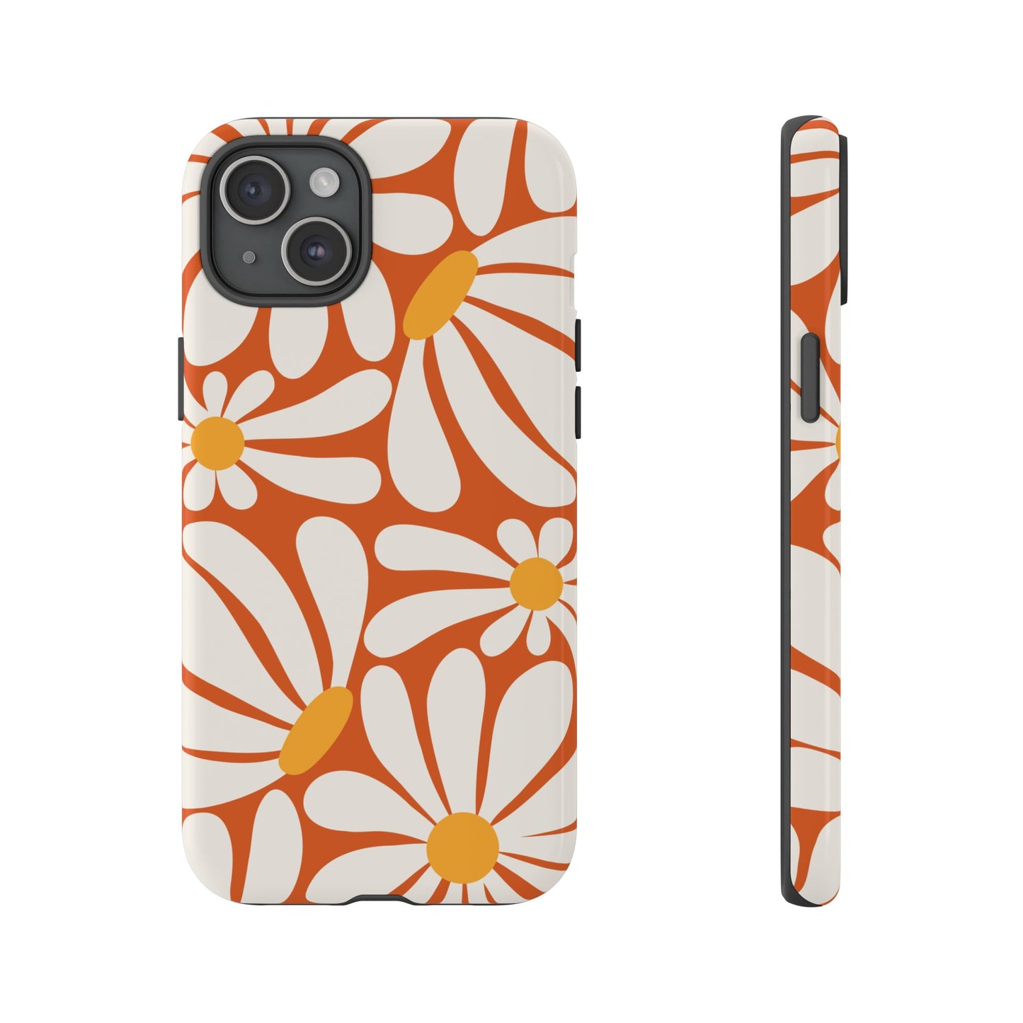 Retro Orange Daisy Pattern Phone Case - Orange Phone Case - iPhone 15 Plus / Glossy