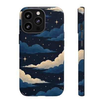Illustrated Navy Blue Clouds & Stars Phone Case